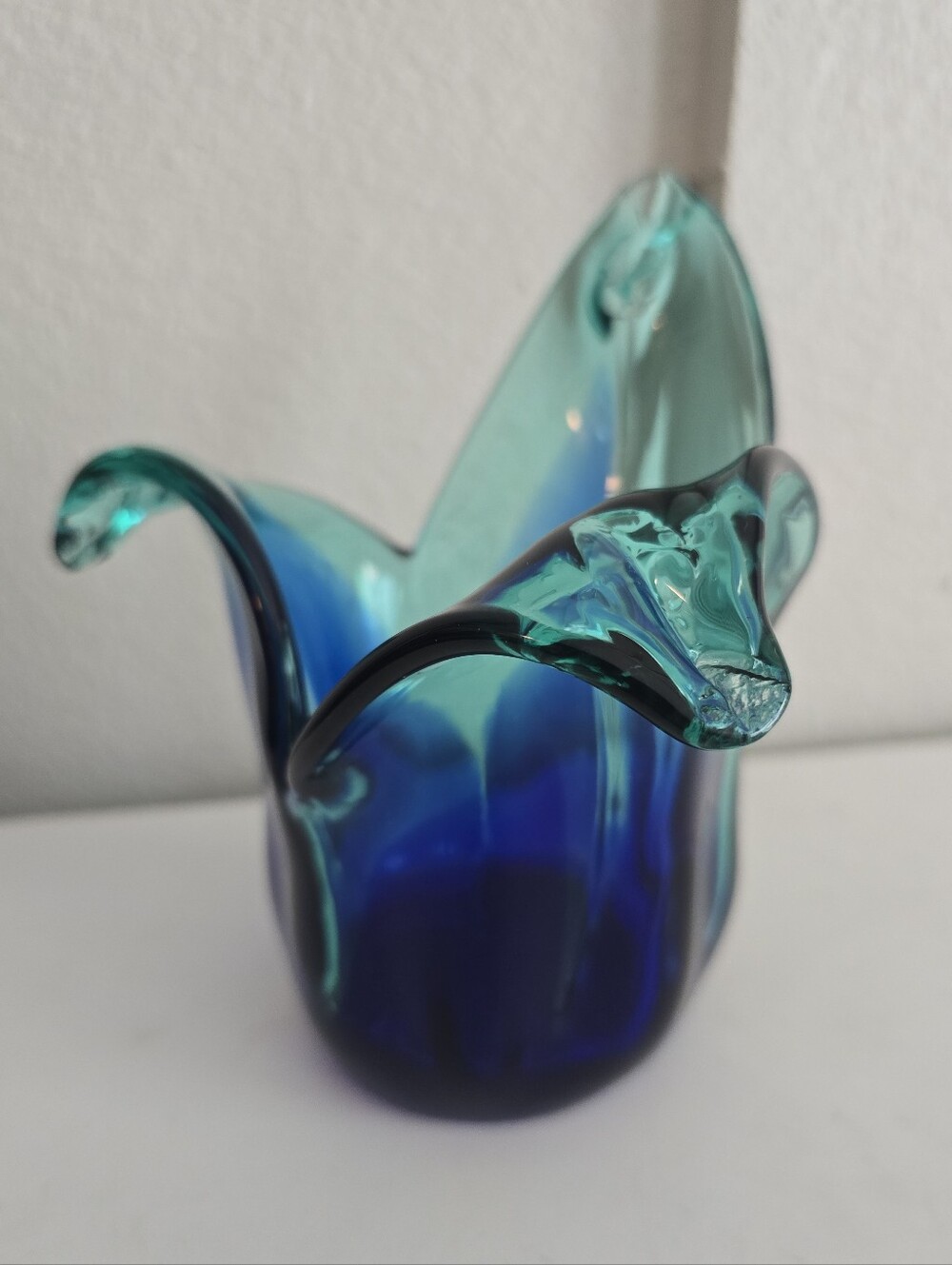 Murano Glass Tulip 6.5" Blue Green